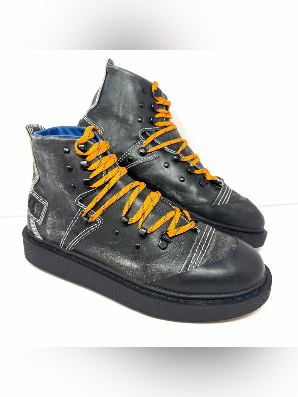 Diesel Men’s D-Cage Mid Hiker Boots Sz 10 Black Distressed Leather Sneakers EUC